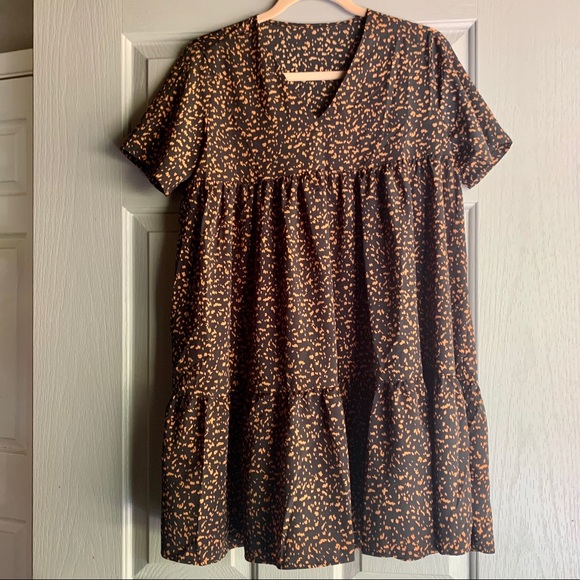 Smock Dress Black/Tan Print - Picture 3 of 6